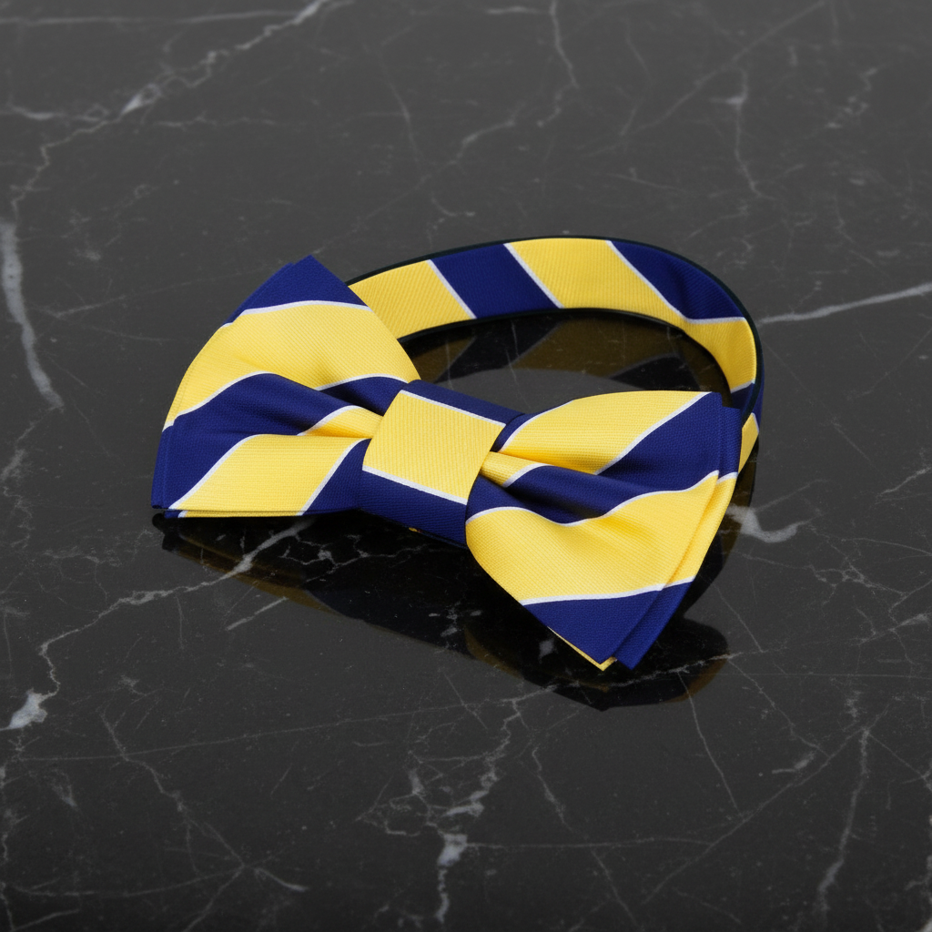 Pre Tied Yellow Blue Block Stripe Bow Tie