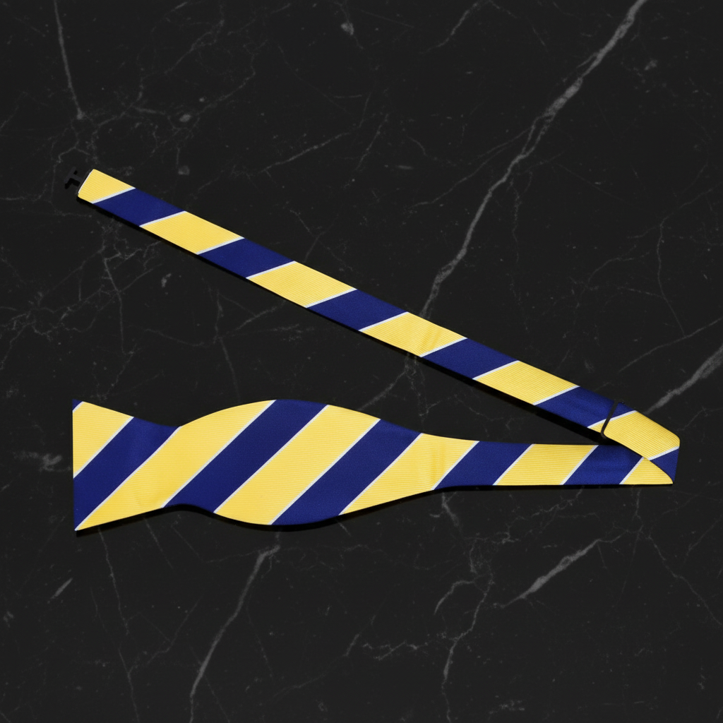 Yellow Blue Block Stripe Self Tie Bow Tie