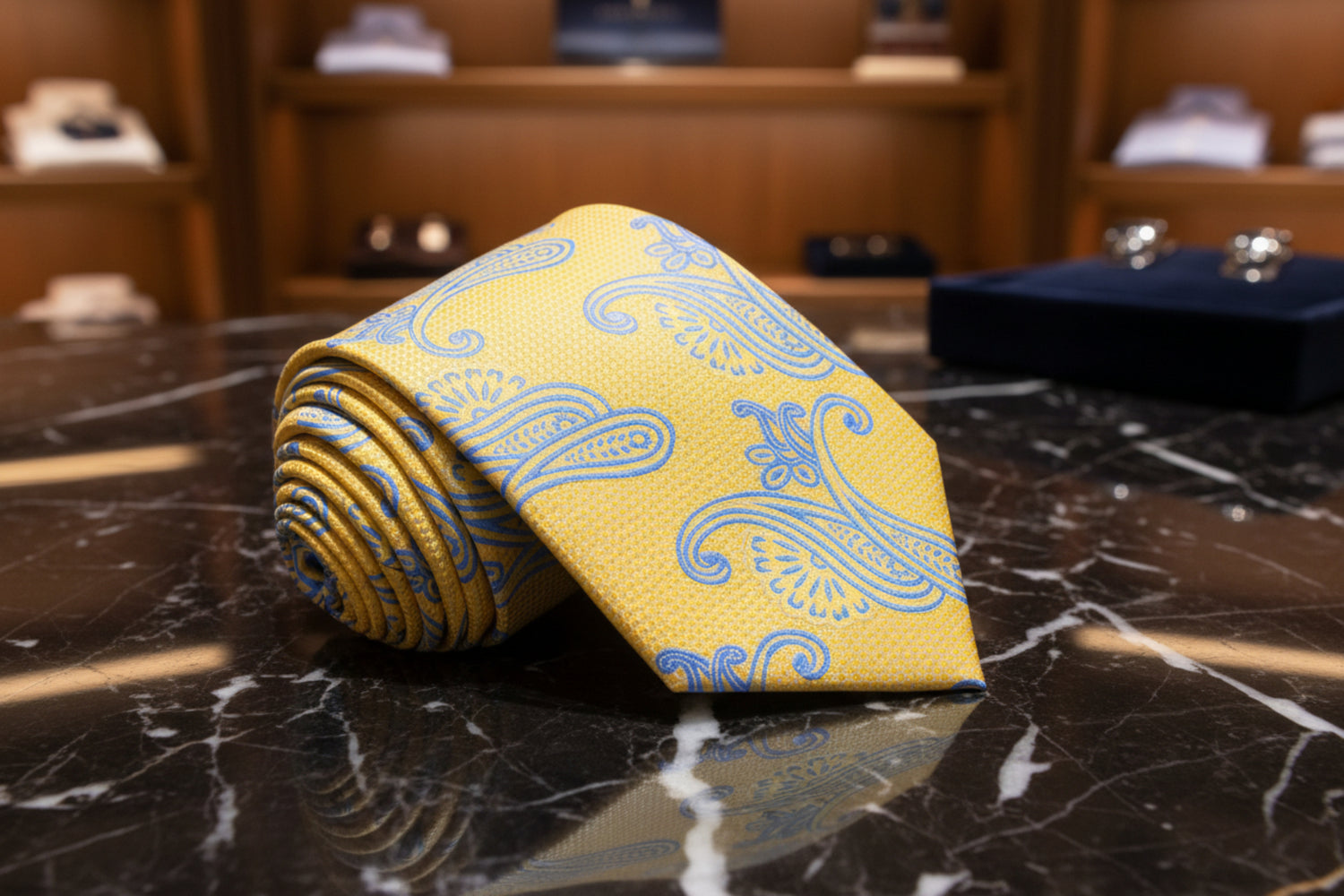 Yellow and Light Blue Paisley Tie  