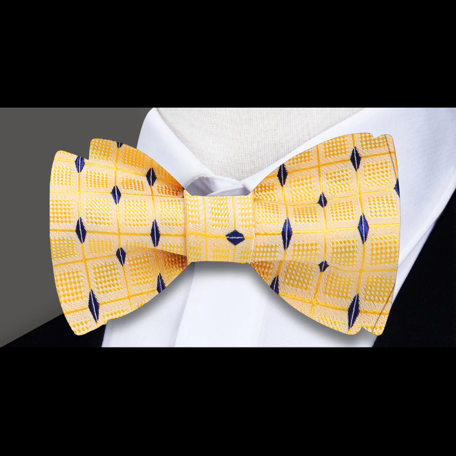 Rich Yellow with a Small Rich Blue Diamonds Pattern Bow Tie