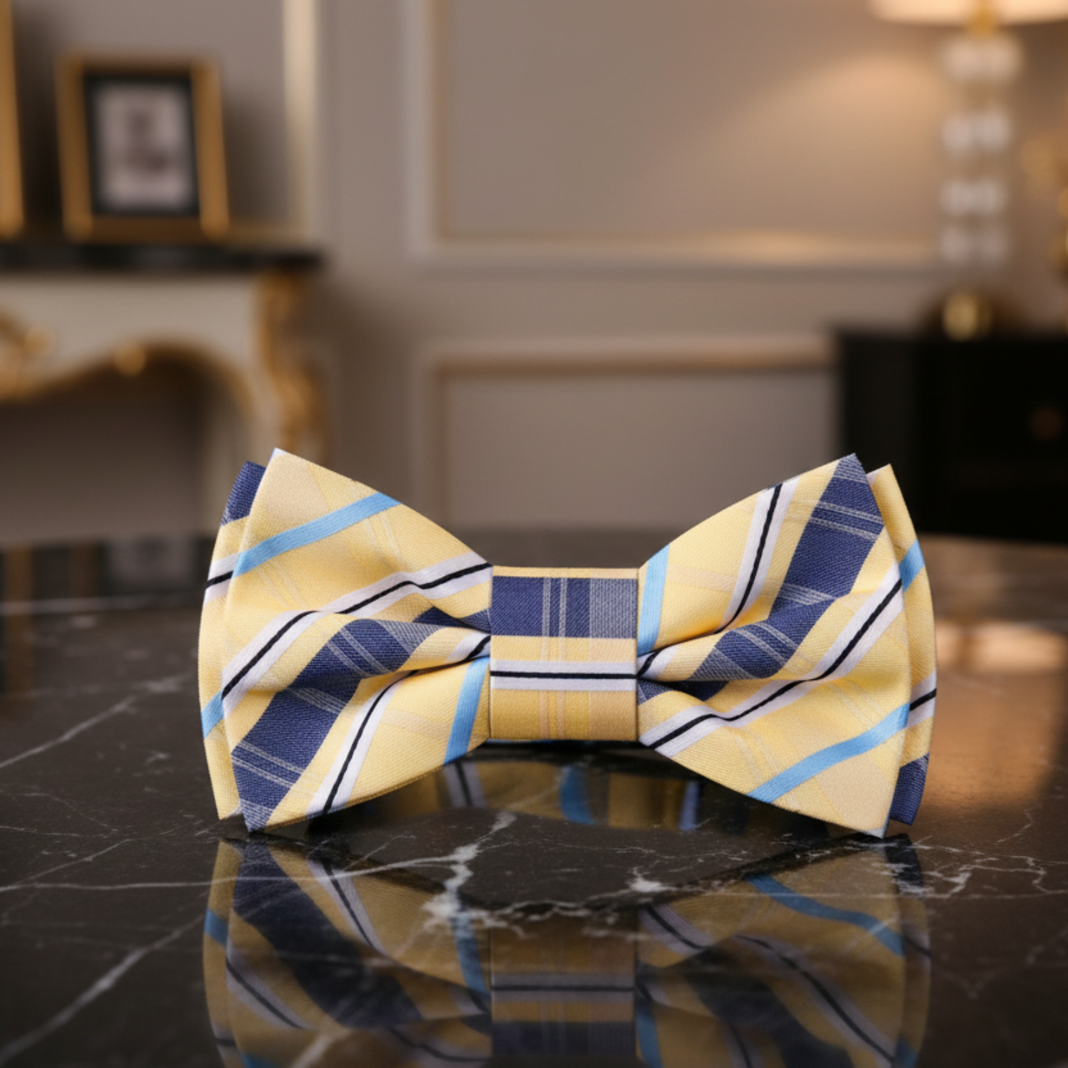 Yellow and Blue Pre Tied Bow Tie