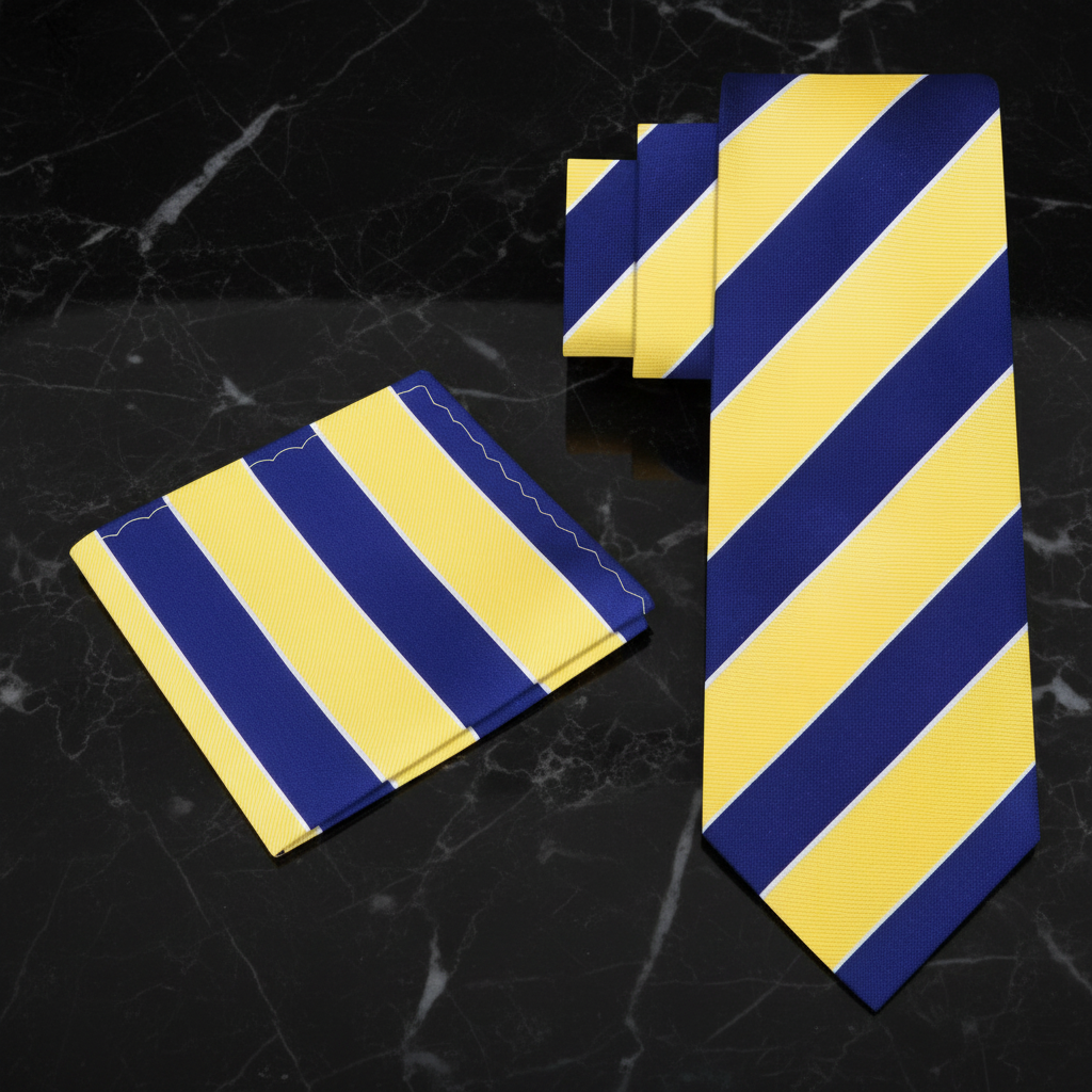 Alt Yellow and Blue Block Stripe Necktie and Square