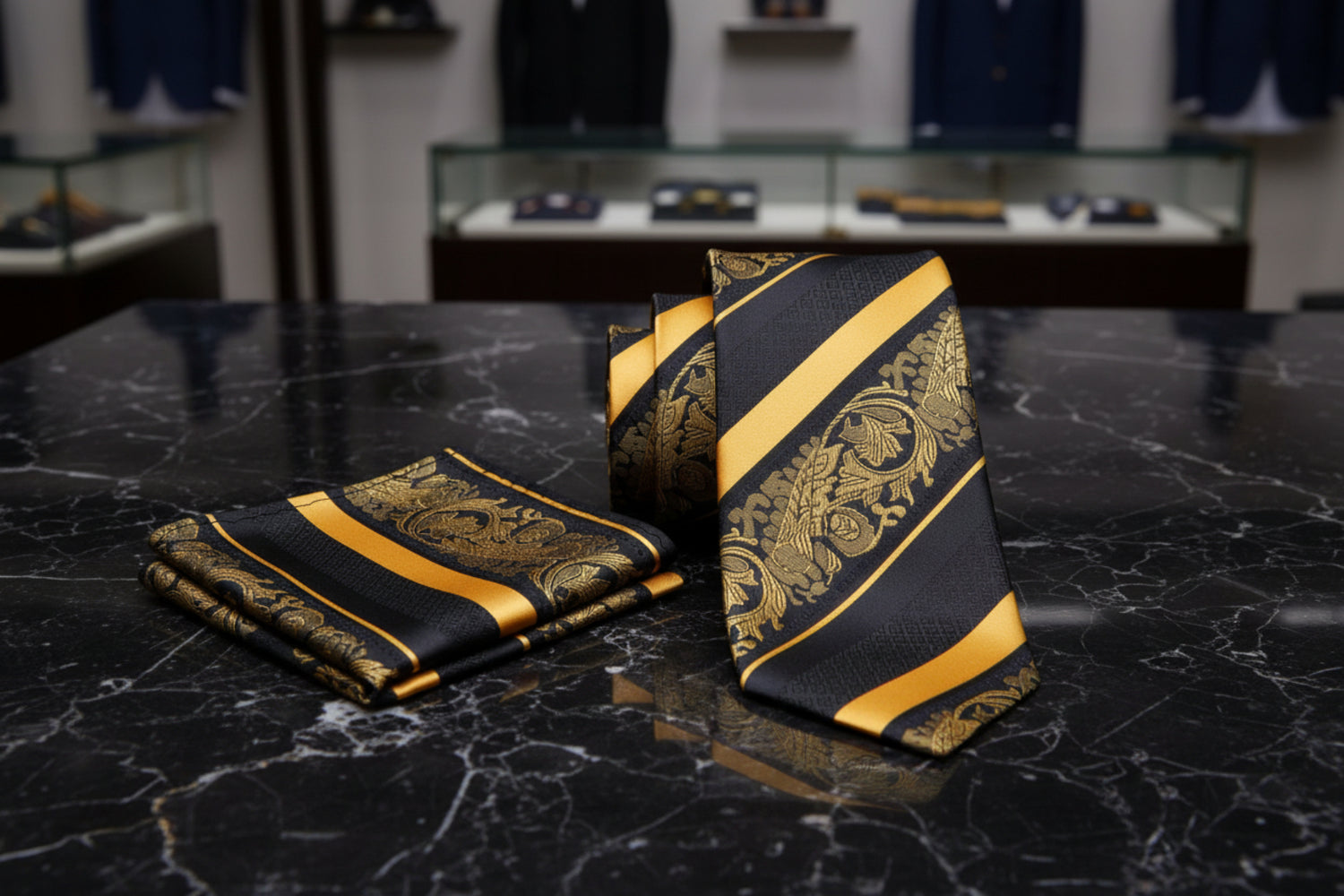 Alt View: Black, Yellow Necktie and Square