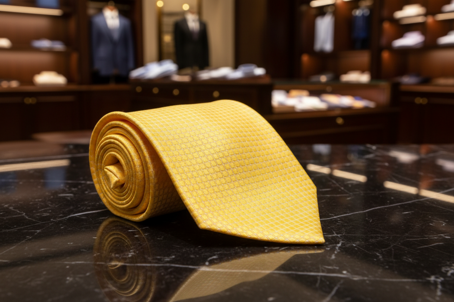 Yellow tie with a subtle pattern