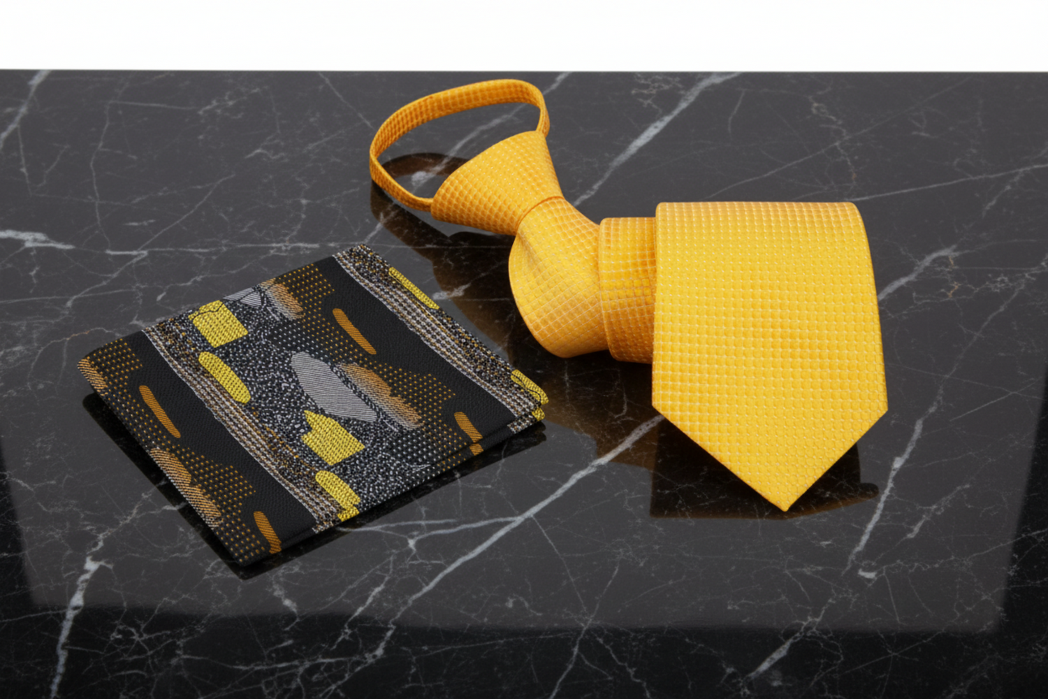 View 2: Yellow Check Necktie and Accenting Square