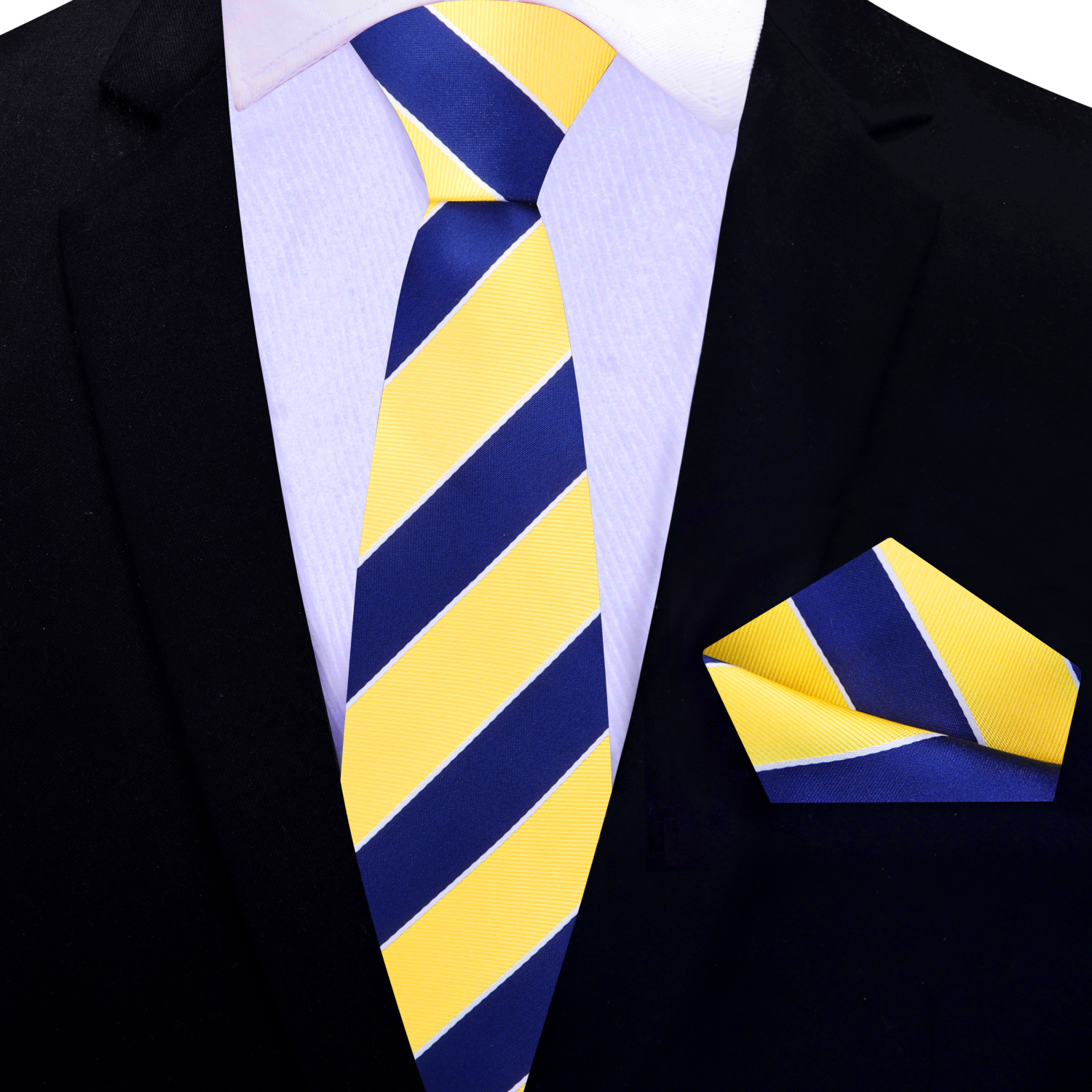 Yellow, Blue block stripe thin tie and square
