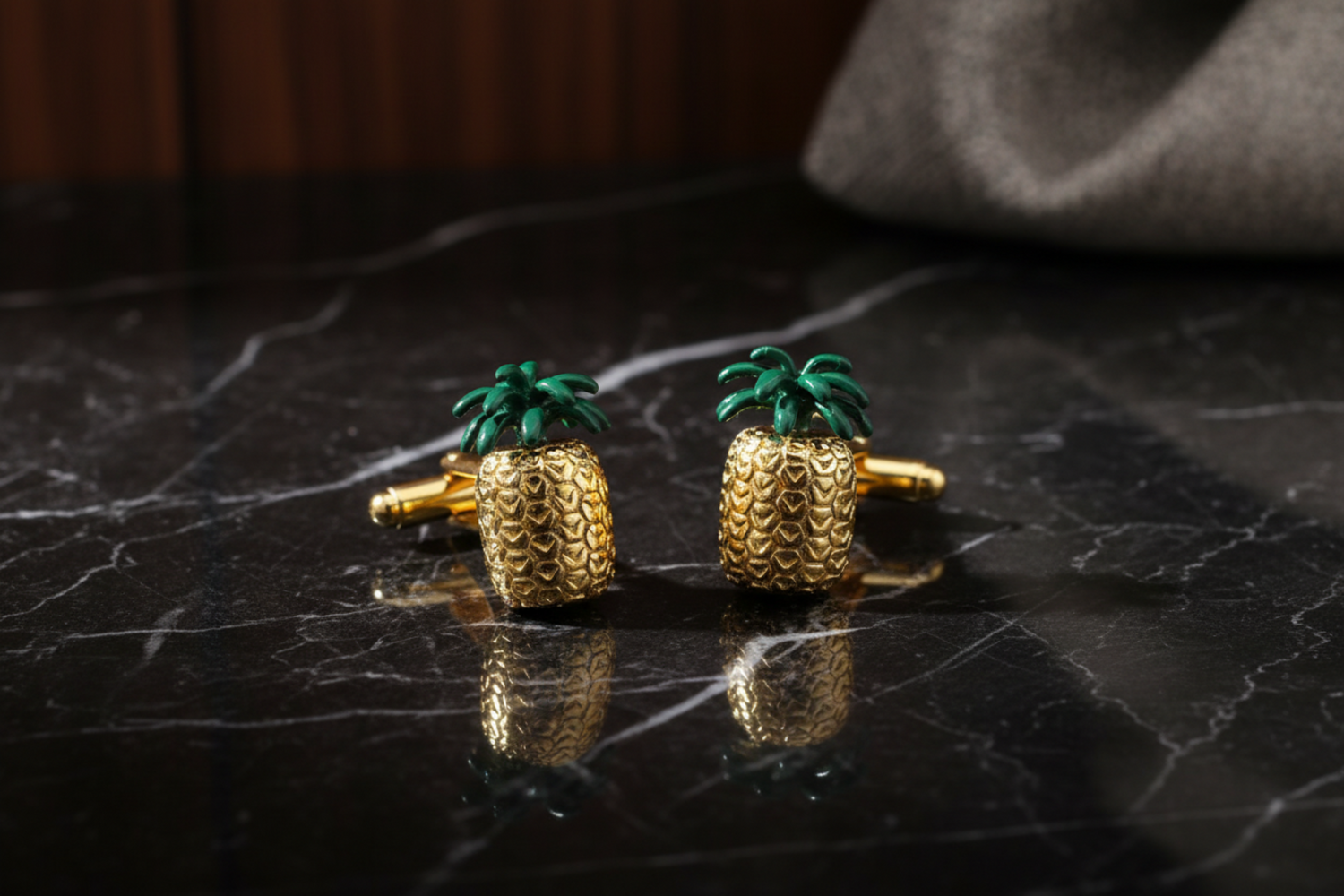 Gold and Green Colored Pineapple Cufflinks