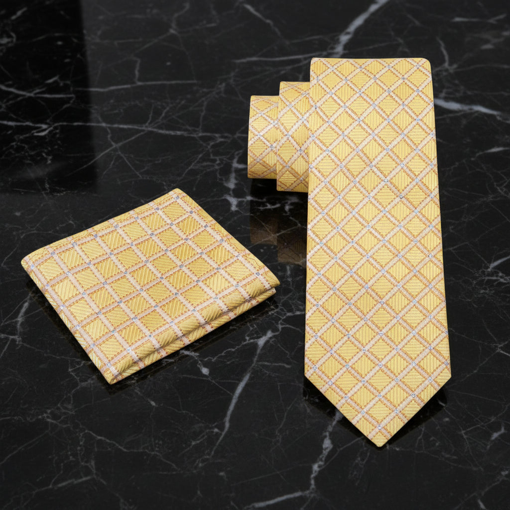 View 2: Light Gold Geometric Necktie and Square
