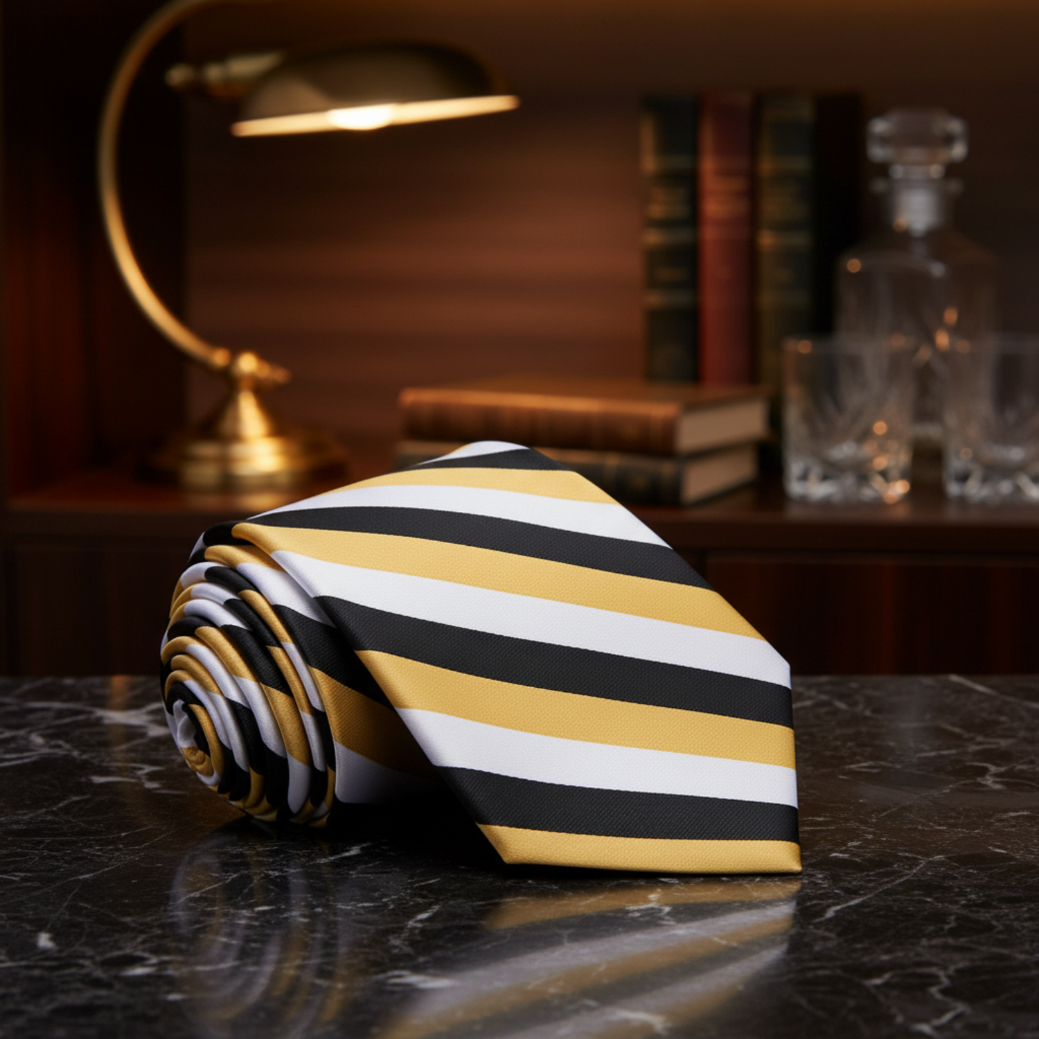 Yellow, Black, White Stripe Necktie