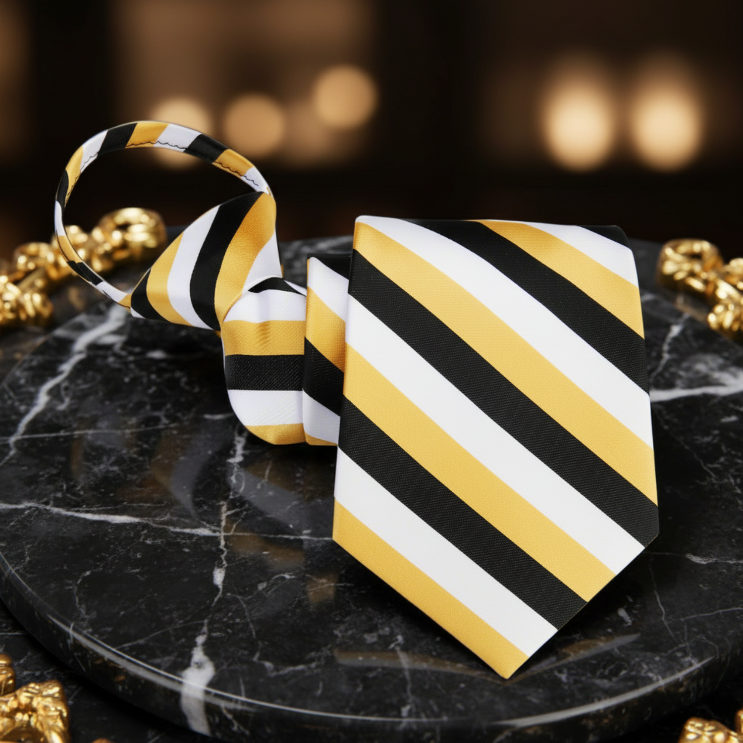 Yellow, Black, White Stripe Necktie Zipper