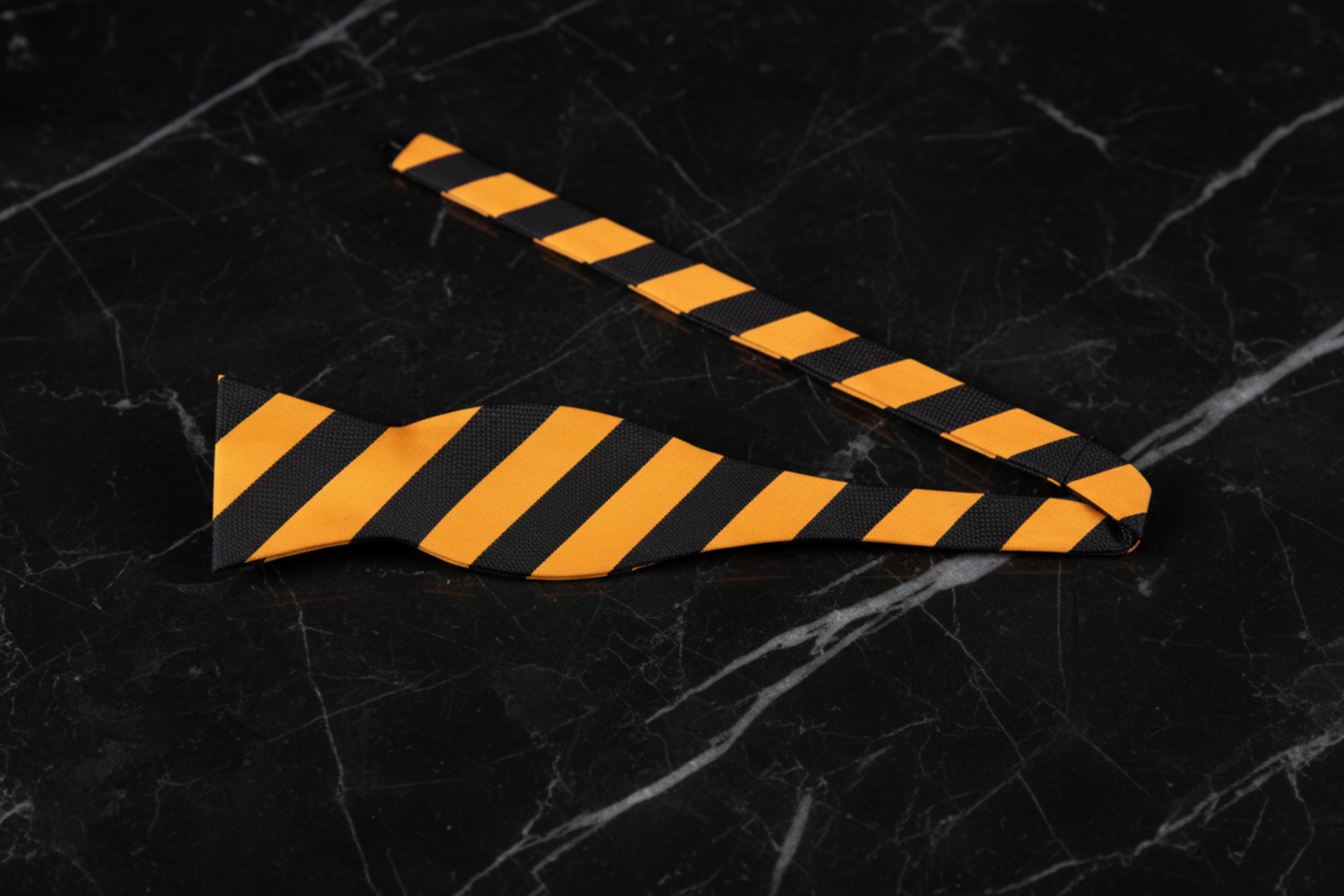 Gold, Black Stripe Pattern Self Tie Bow Tie 