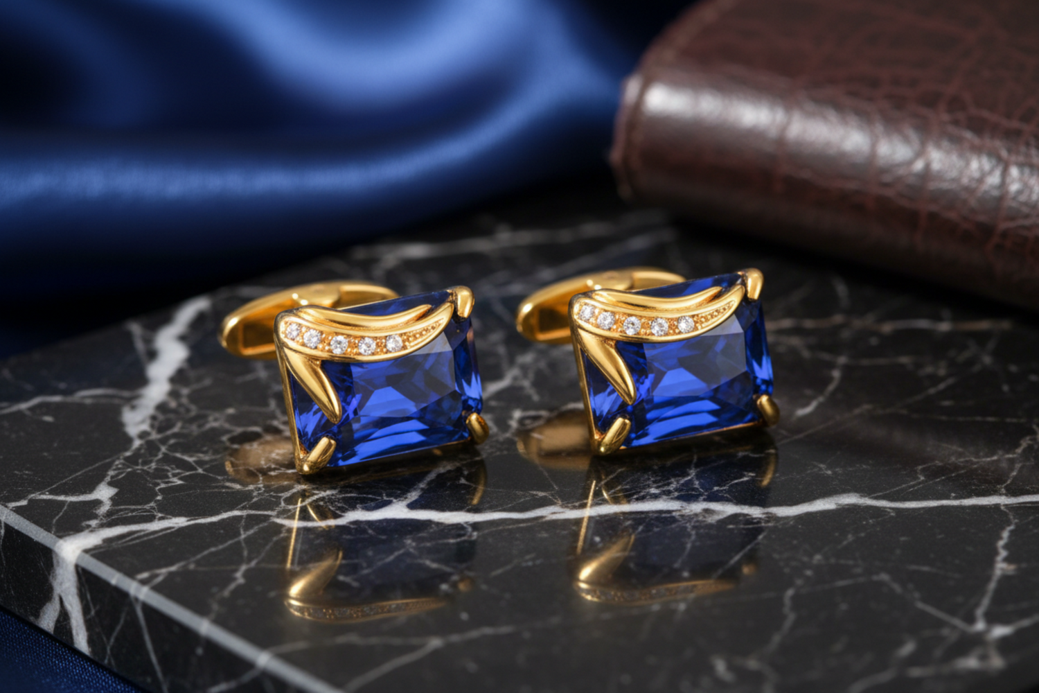 Yellow Gold, Dark Blue Stone Cufflinks