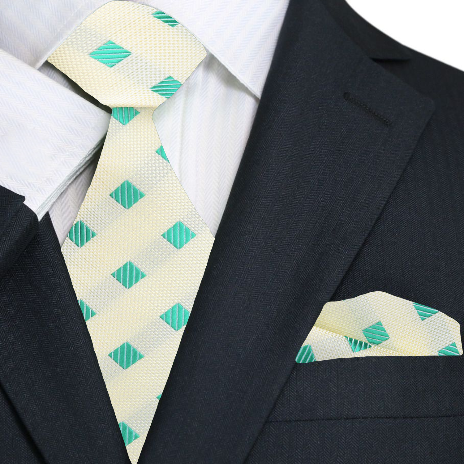 Yellow Green Diamonds Necktie and Square