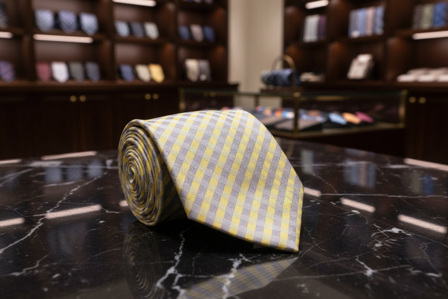 Yellow, Grey check necktie