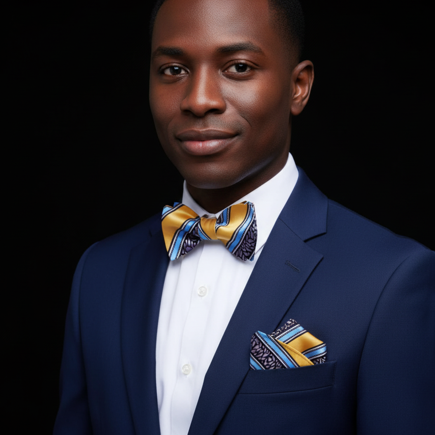 Yellow Stripe Bow Tie and Square on Man