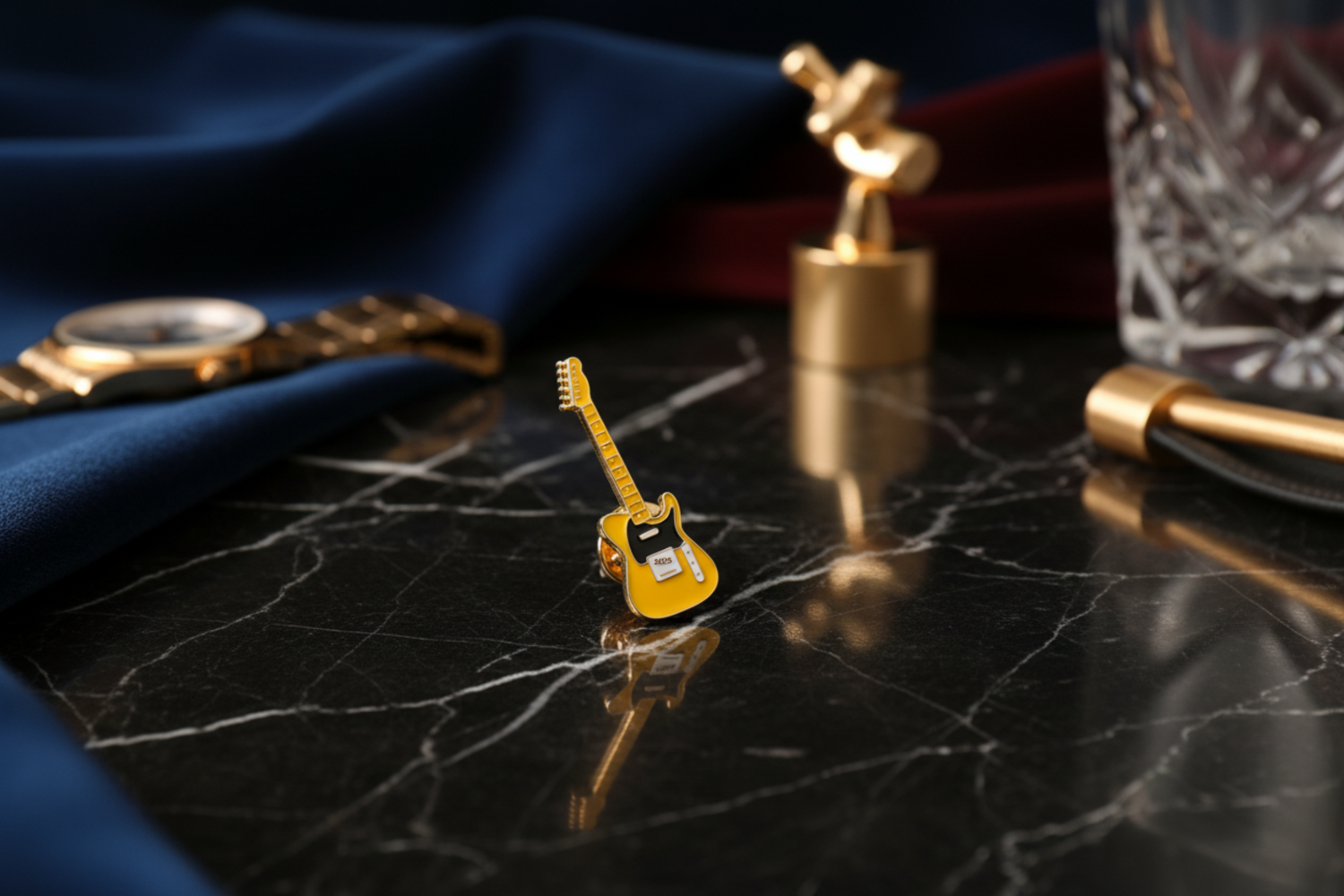 Side Yellow Guitar Lapel Pin
