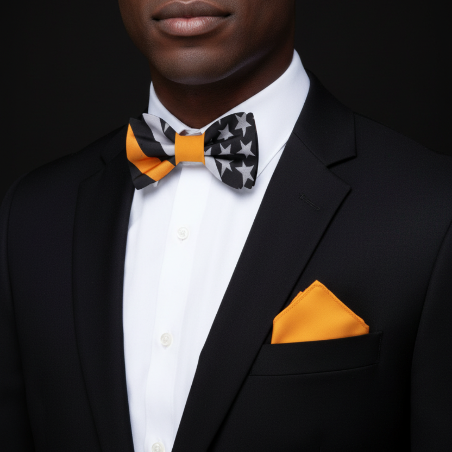 Black & Orange Star Stripe Bow Tie