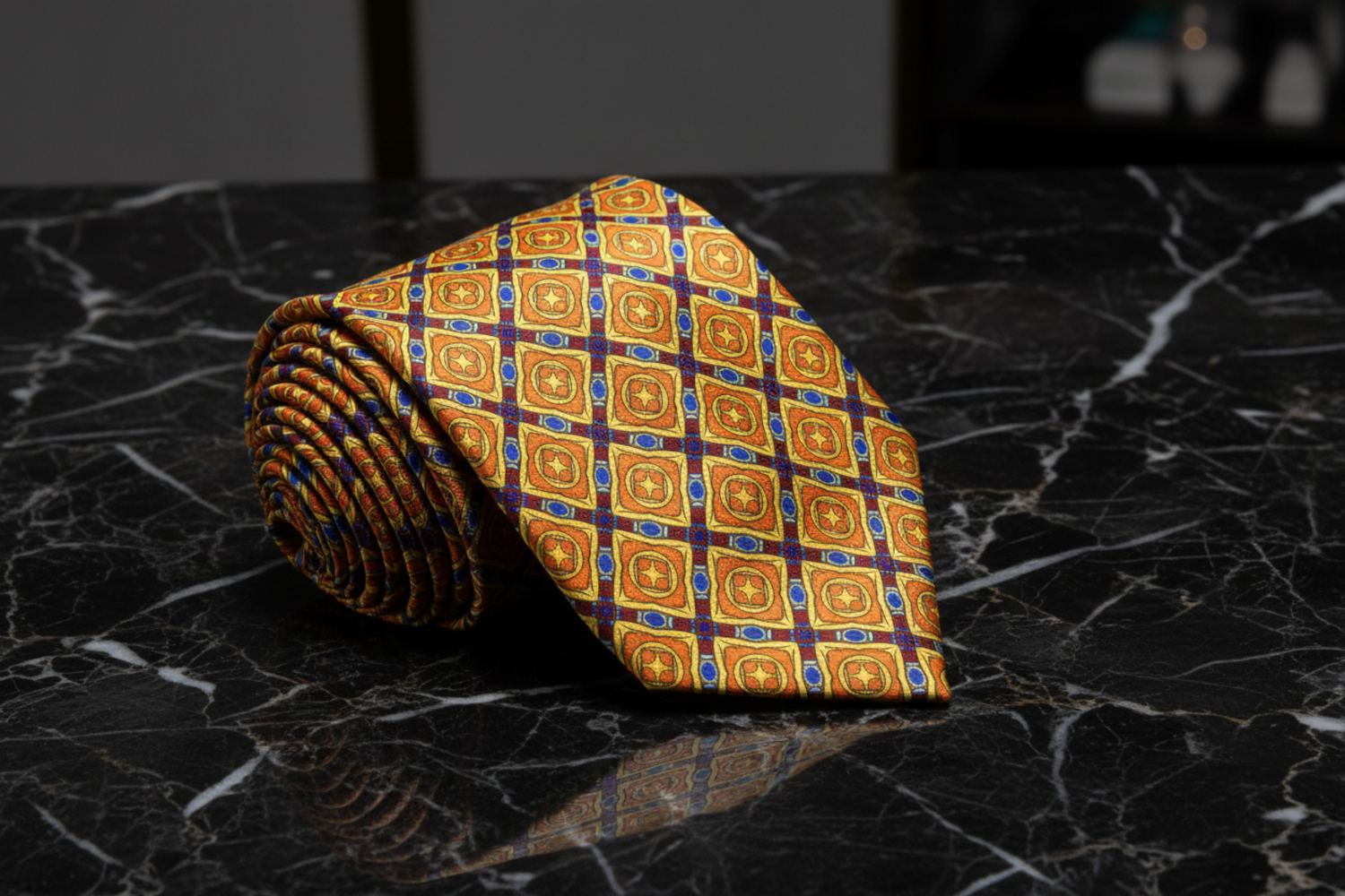 Yellow, Orange, Burgundy Emeralds Tie