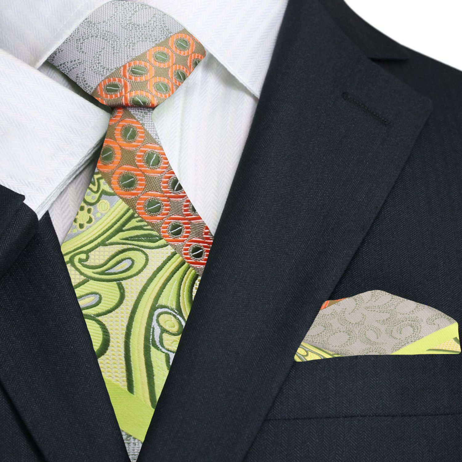 Yellow and Orange Paisley Necktie and Matching Square