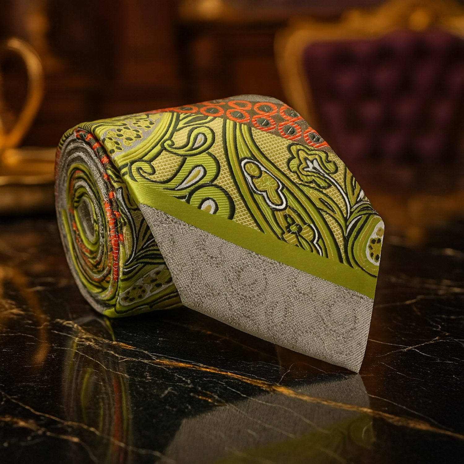 Yellow and Orange Abstract Paisley Tie 