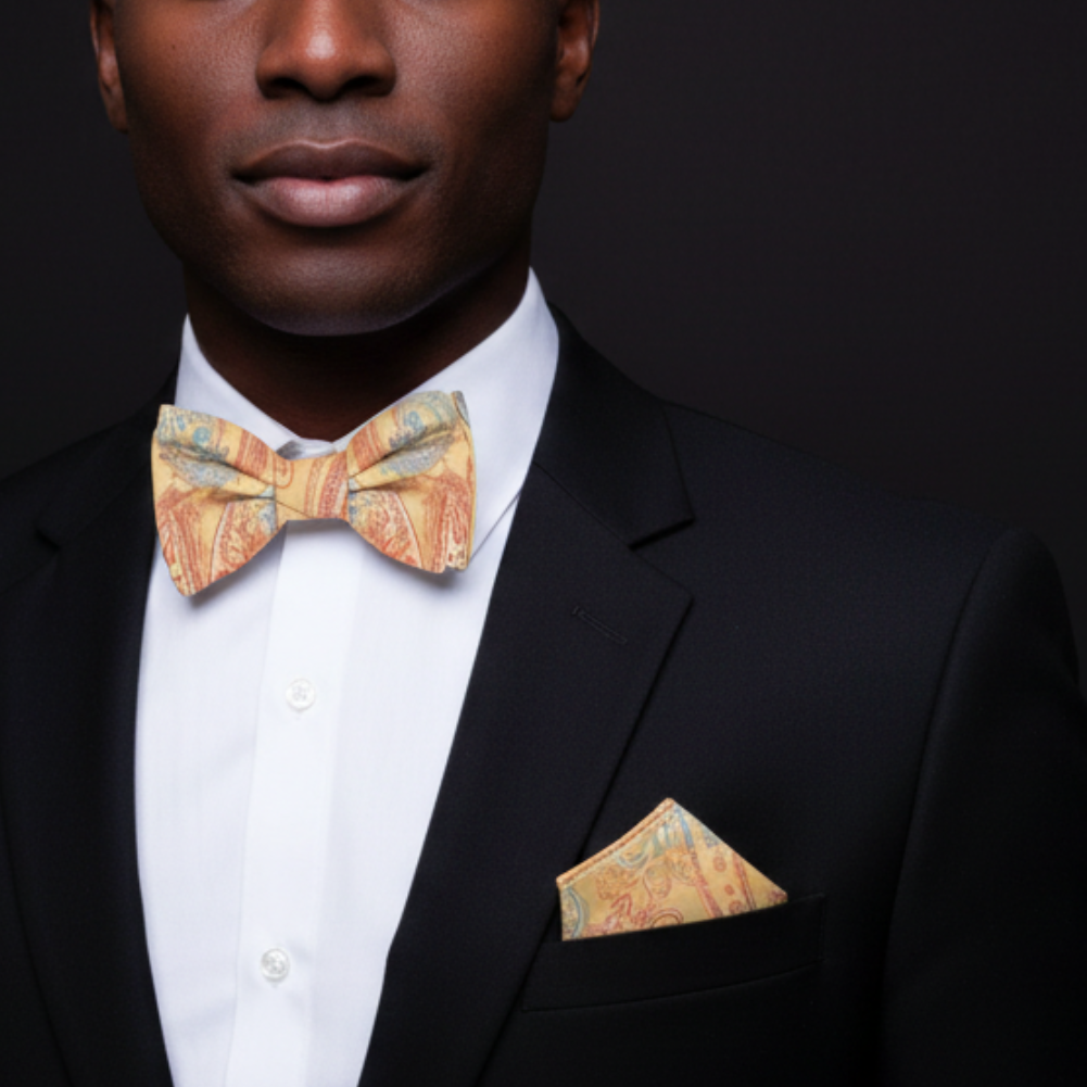 Paisley Bow Tie in Yellow, Light Blue, Orange & Red