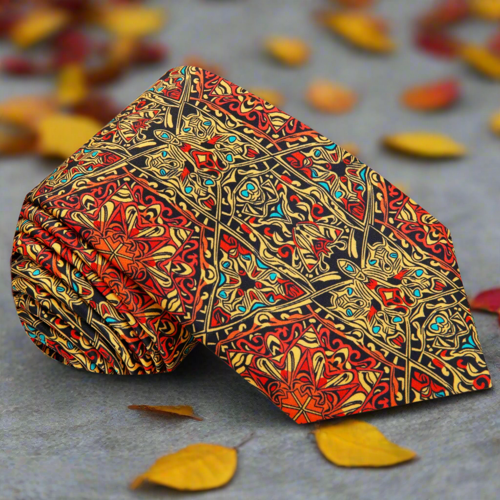 Black, Red, Orange, Yellow Abstract Necktie