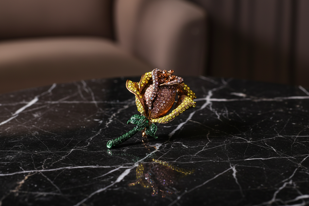 Yellow, Orange and Green Rose Lapel Pin