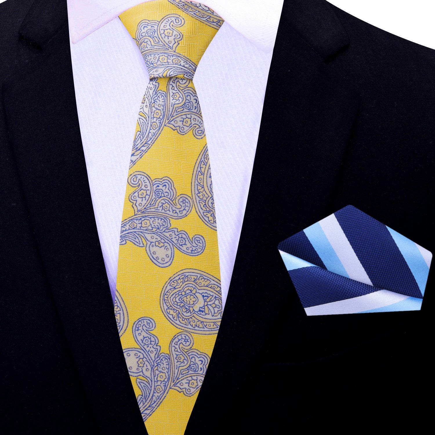 Thin Yellow Paisley Tie and Blue Stripe square