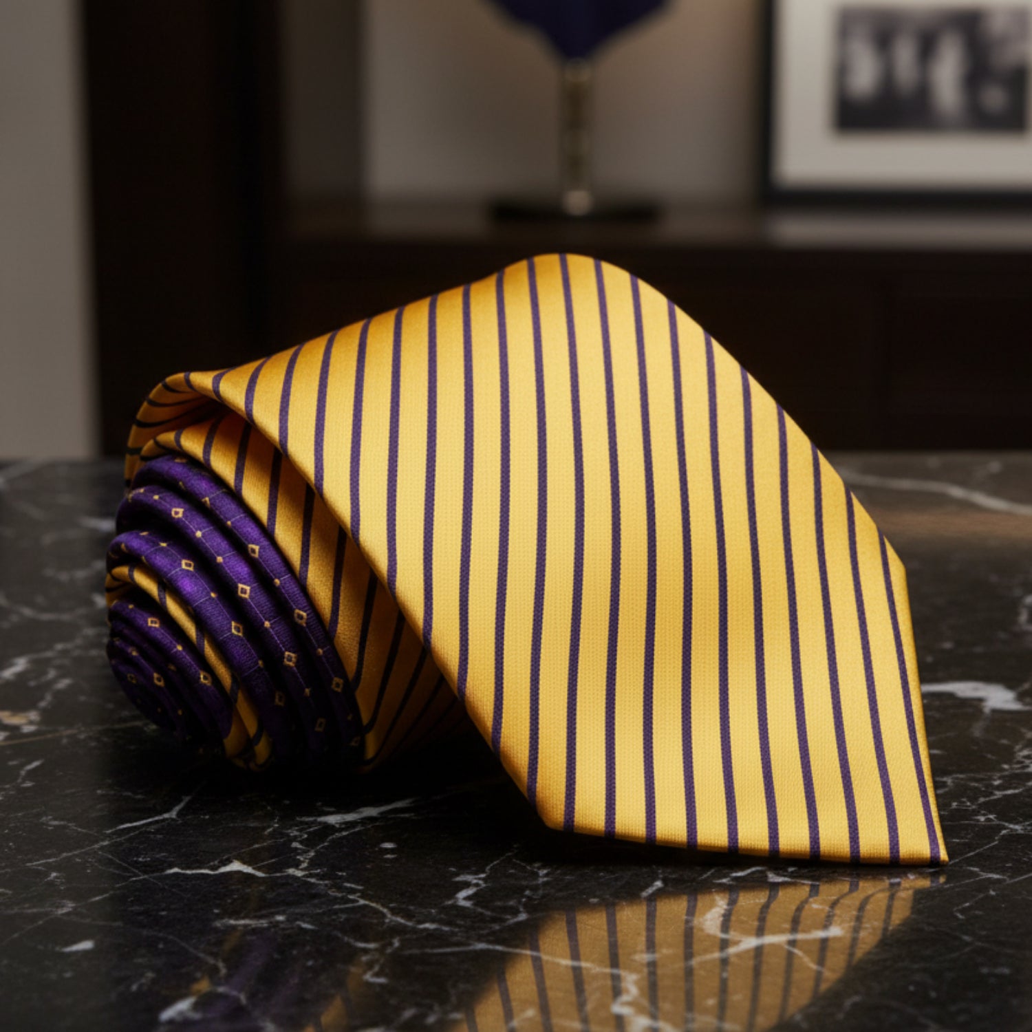 Yellow Purple Baseline Stripe Tie