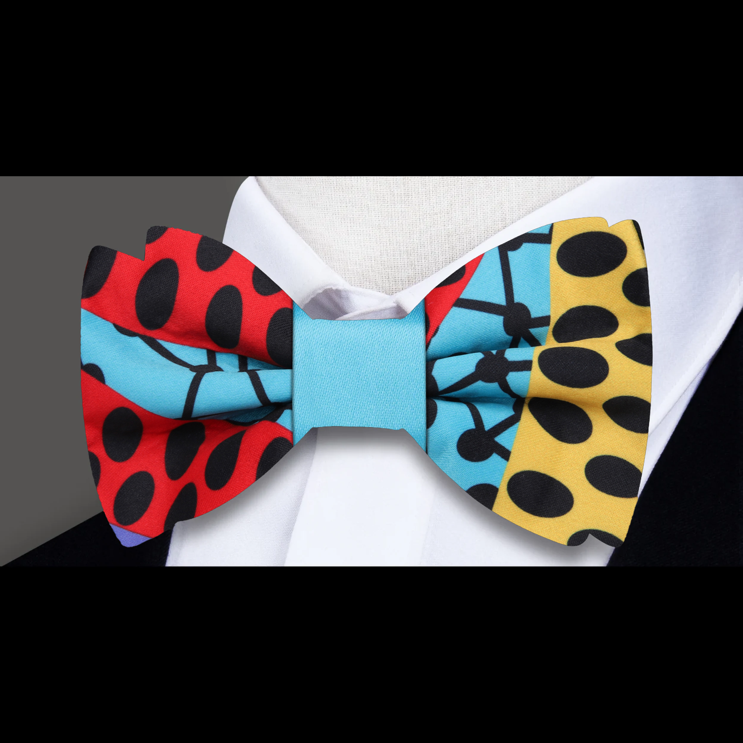 Red, Light Blue, Yellow, Black Abstract Bow Tie 