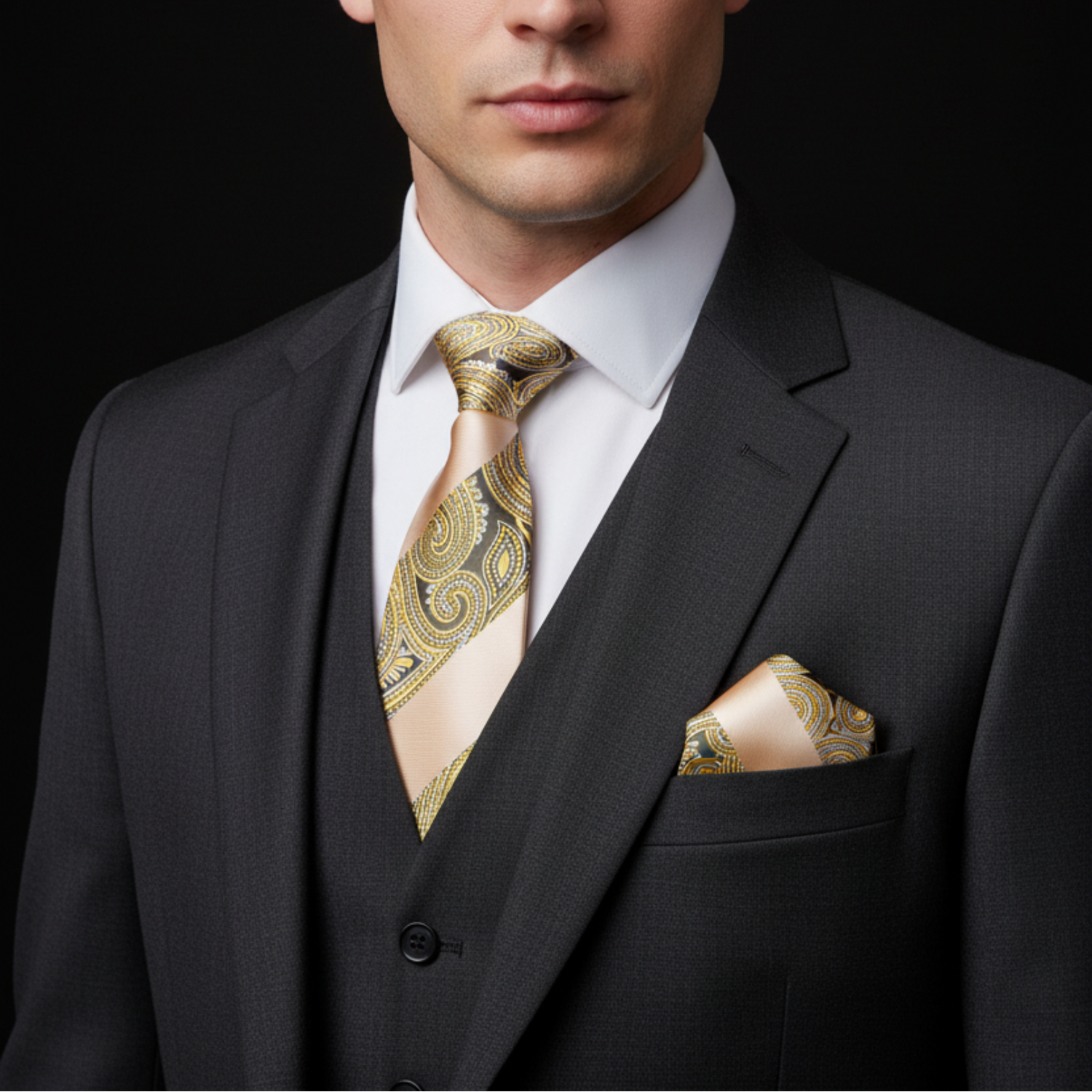 Paisley Stripe Necktie in Red, Burgundy, Gold, Grey & Cream