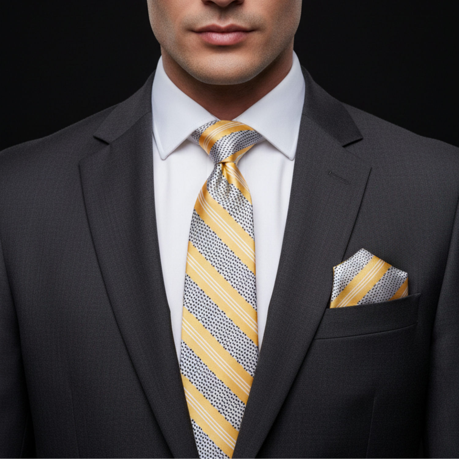 Yellow Stripe Tie and Square on Man