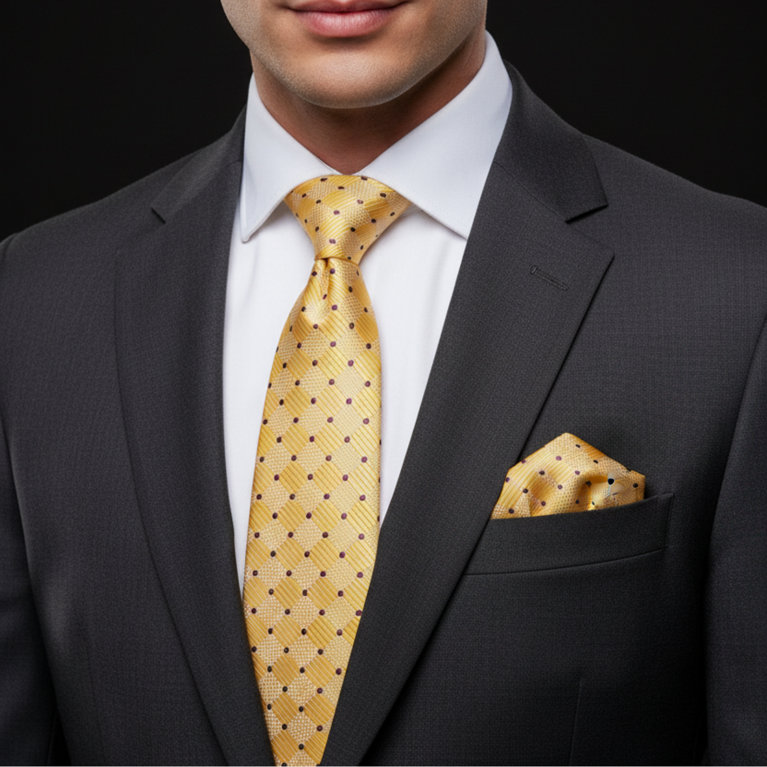 Yellow Geometric Tie and Square on Man