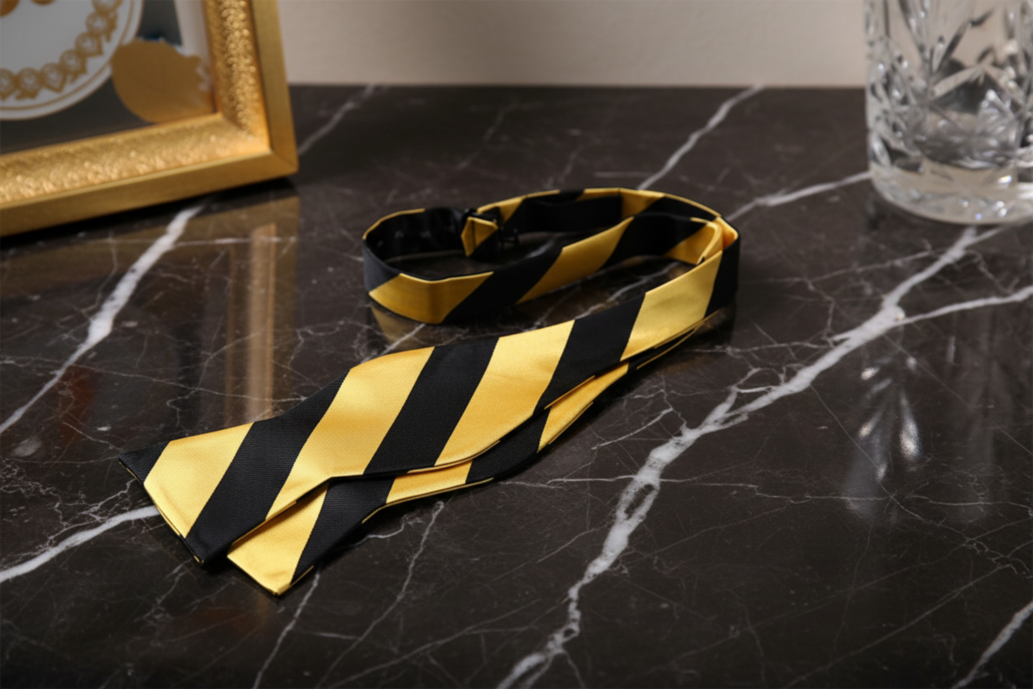 Yellow and Black Block Stripe Bow Tie Self Tie