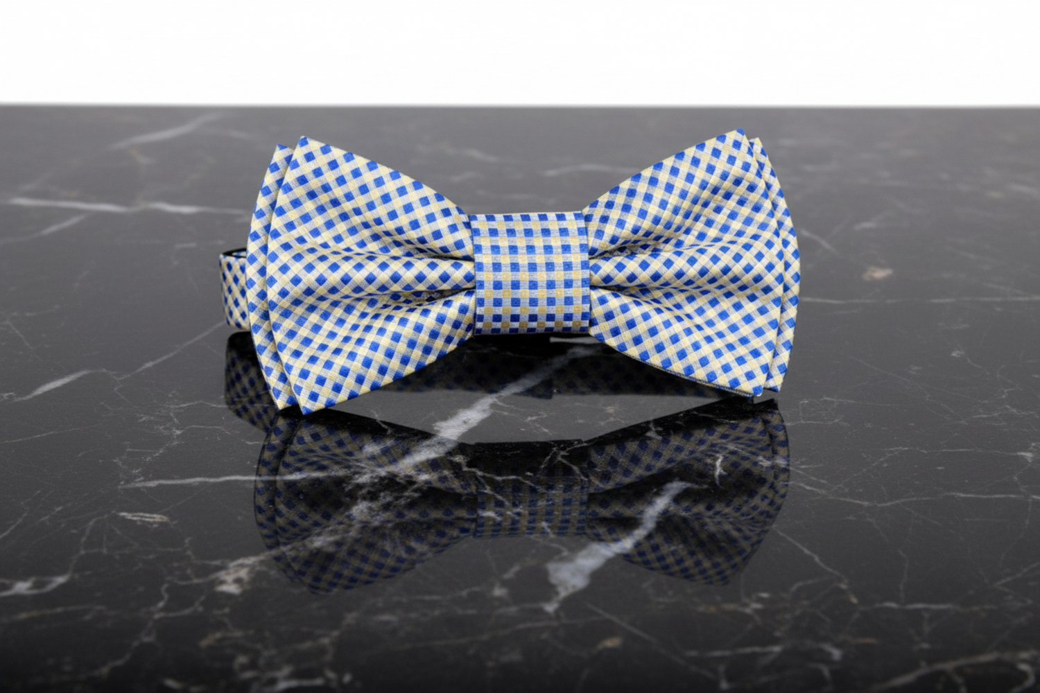 Yellow and Blue Small Checks Bow Tie Pre Tied