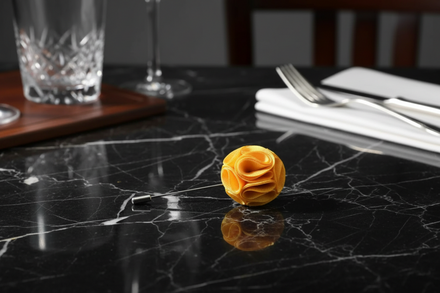 A Bright Yellow Leafy Petal Flower Shaped Lapel Pin