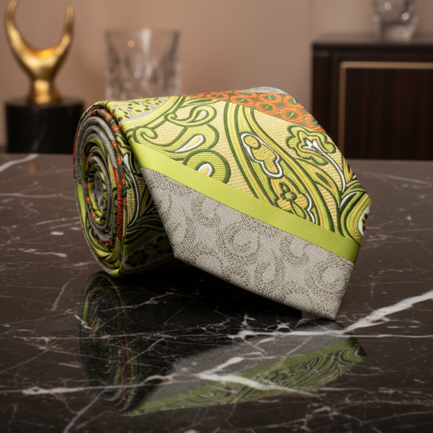 Yellow Orange Paisley necktie
