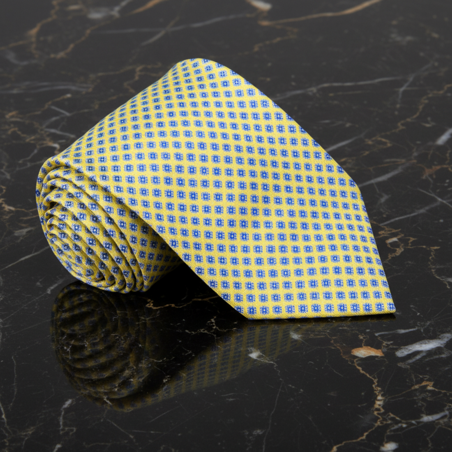 Yellow with Small Blue Medallions Necktie  