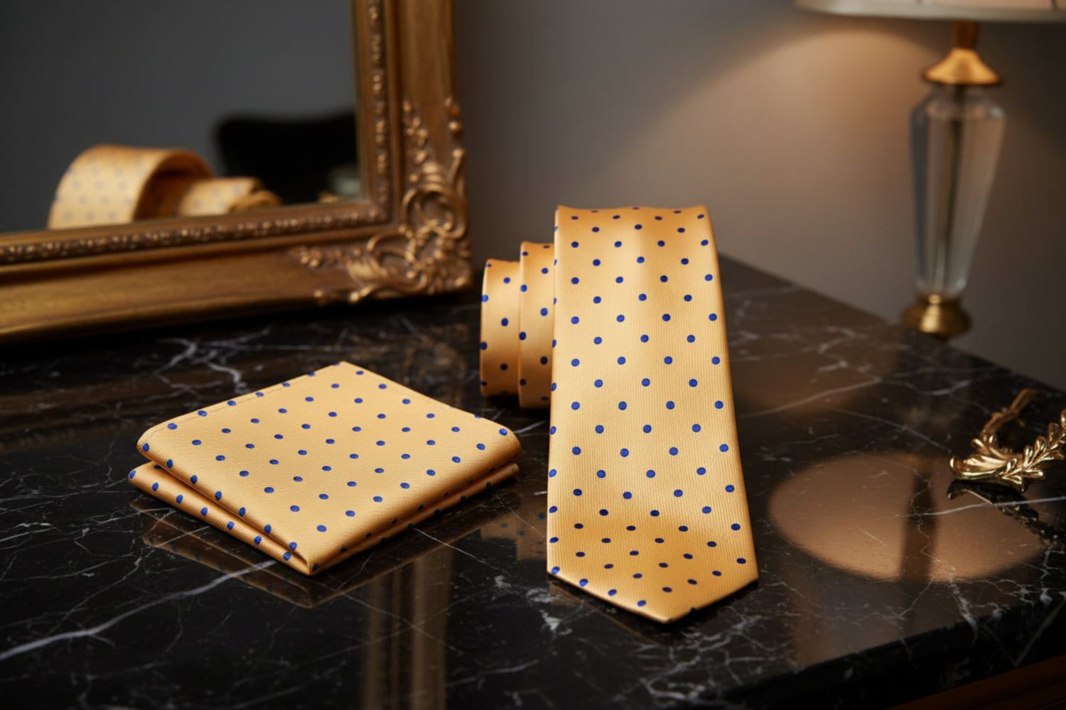 Alt View: Alt View: Yellow with Blue Dots Necktie and Matching Square