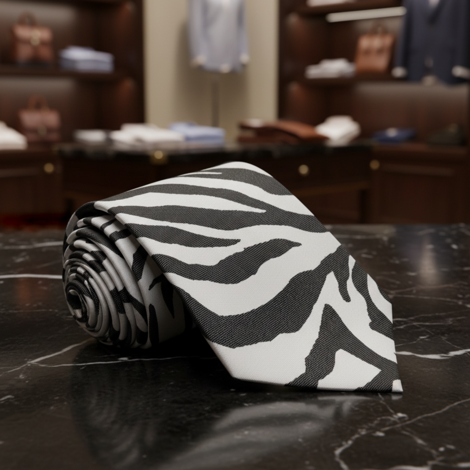 Light Grey, Black Zebra Pattern Necktie 
