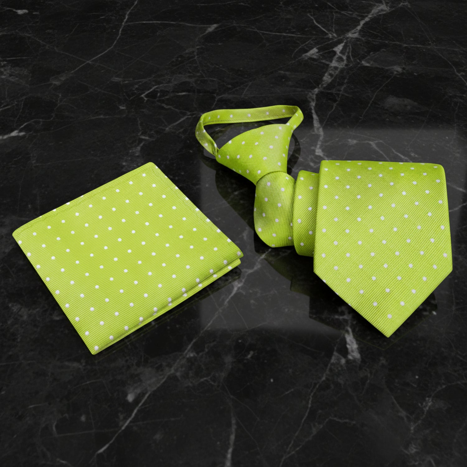 Zipper: Lime Green and White Polka Necktie and Square