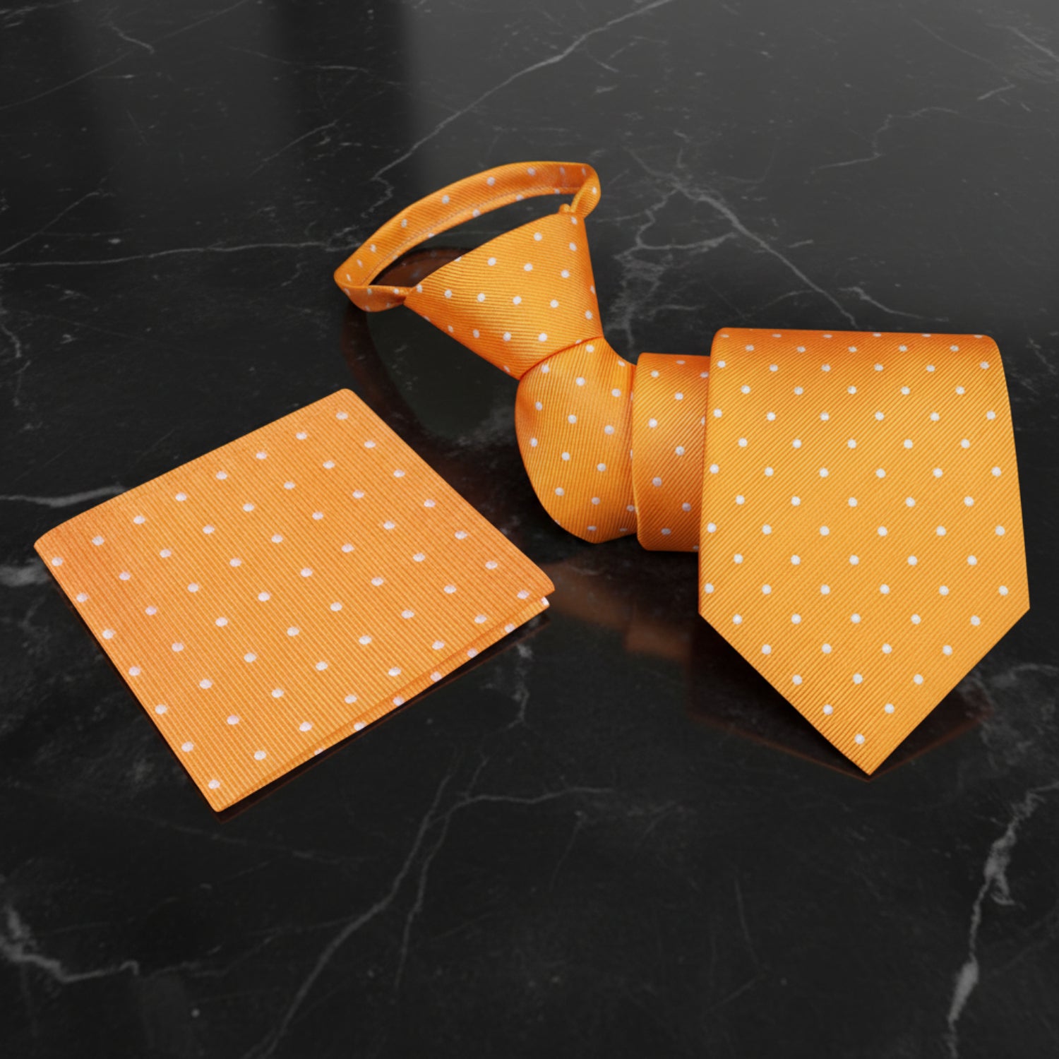 Zipper: Tangerine and White Main Event Polka Necktie and Square