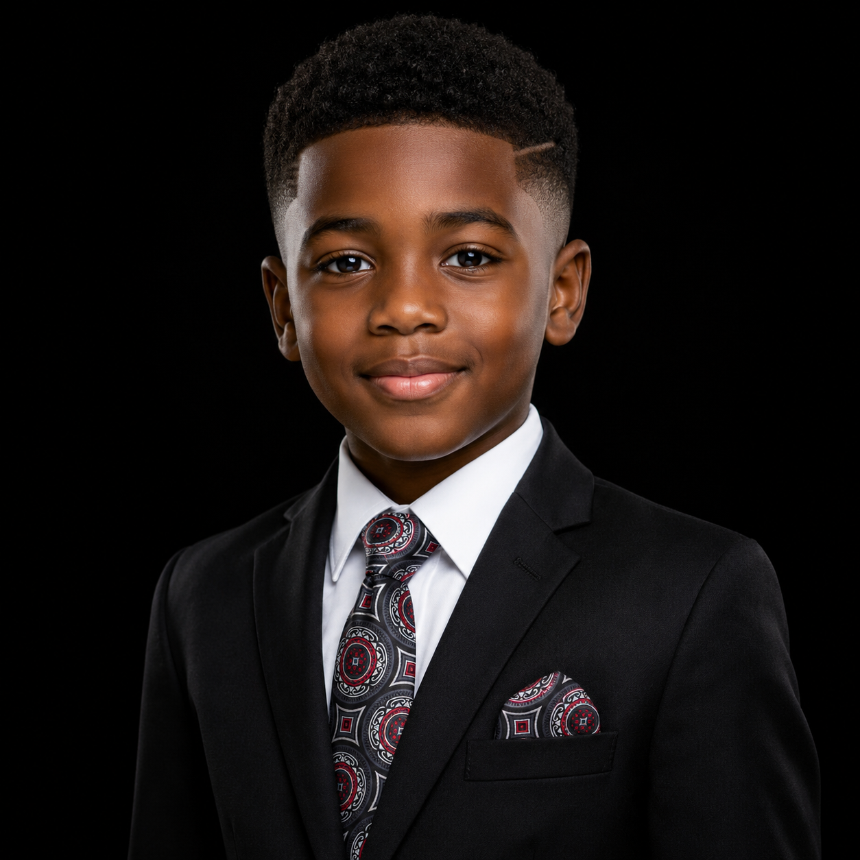 Boys Black Red Medallion Tie for Weddings & Formal Outfits
