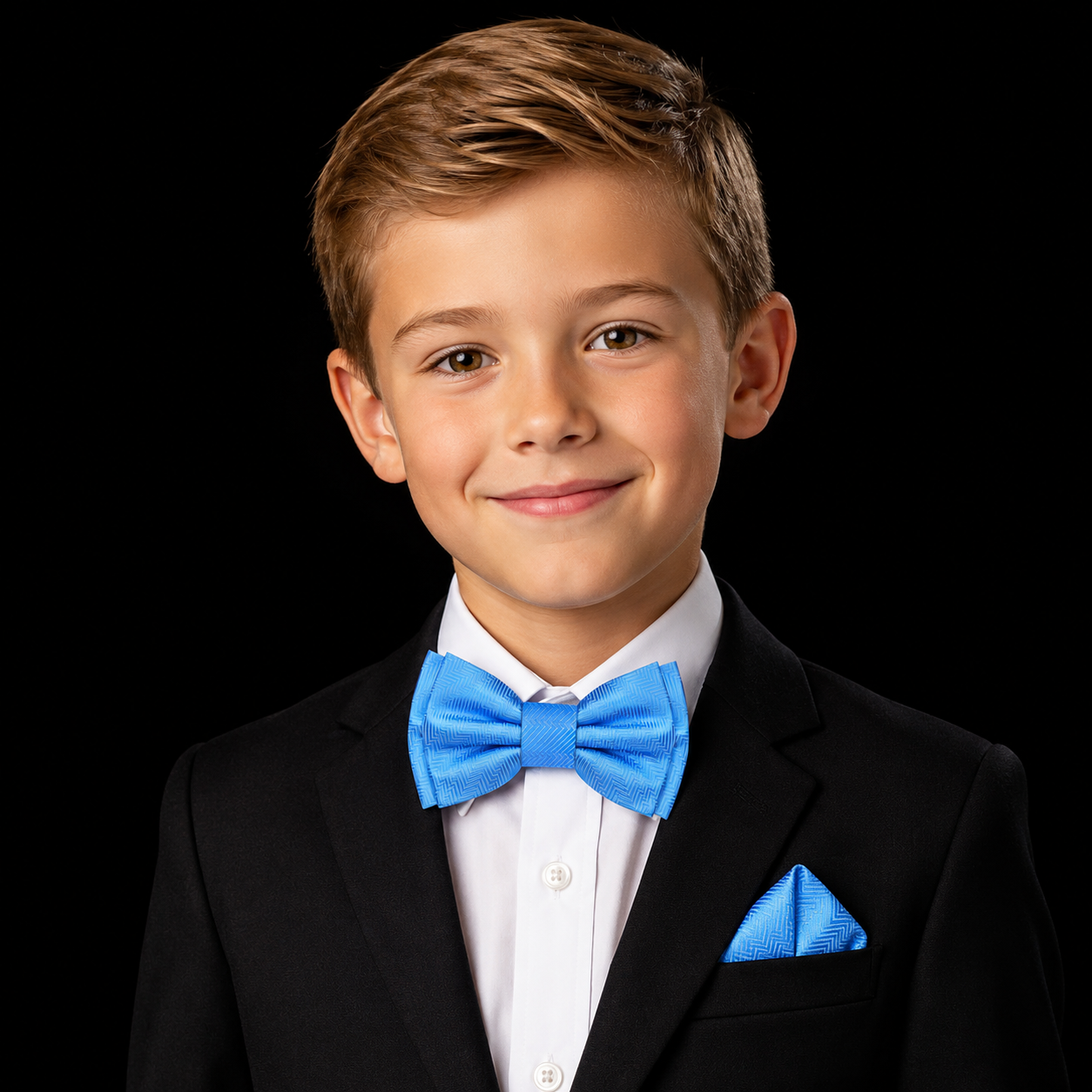 sky blue bow tie and square on boy