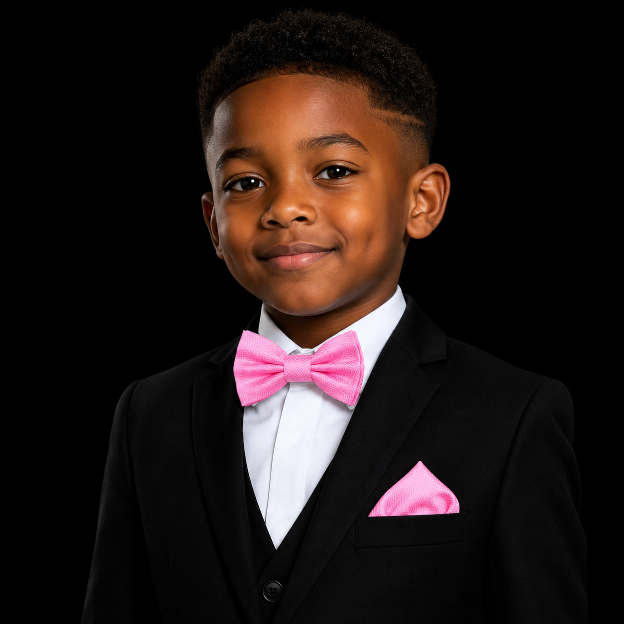 bright pink bow tie pre tied on boy with suit