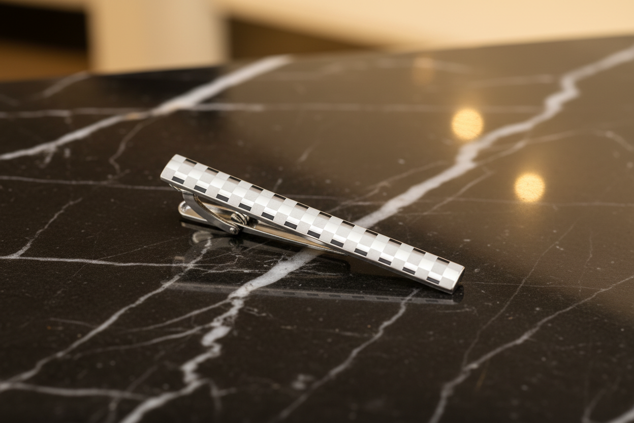 silver checker tie clip