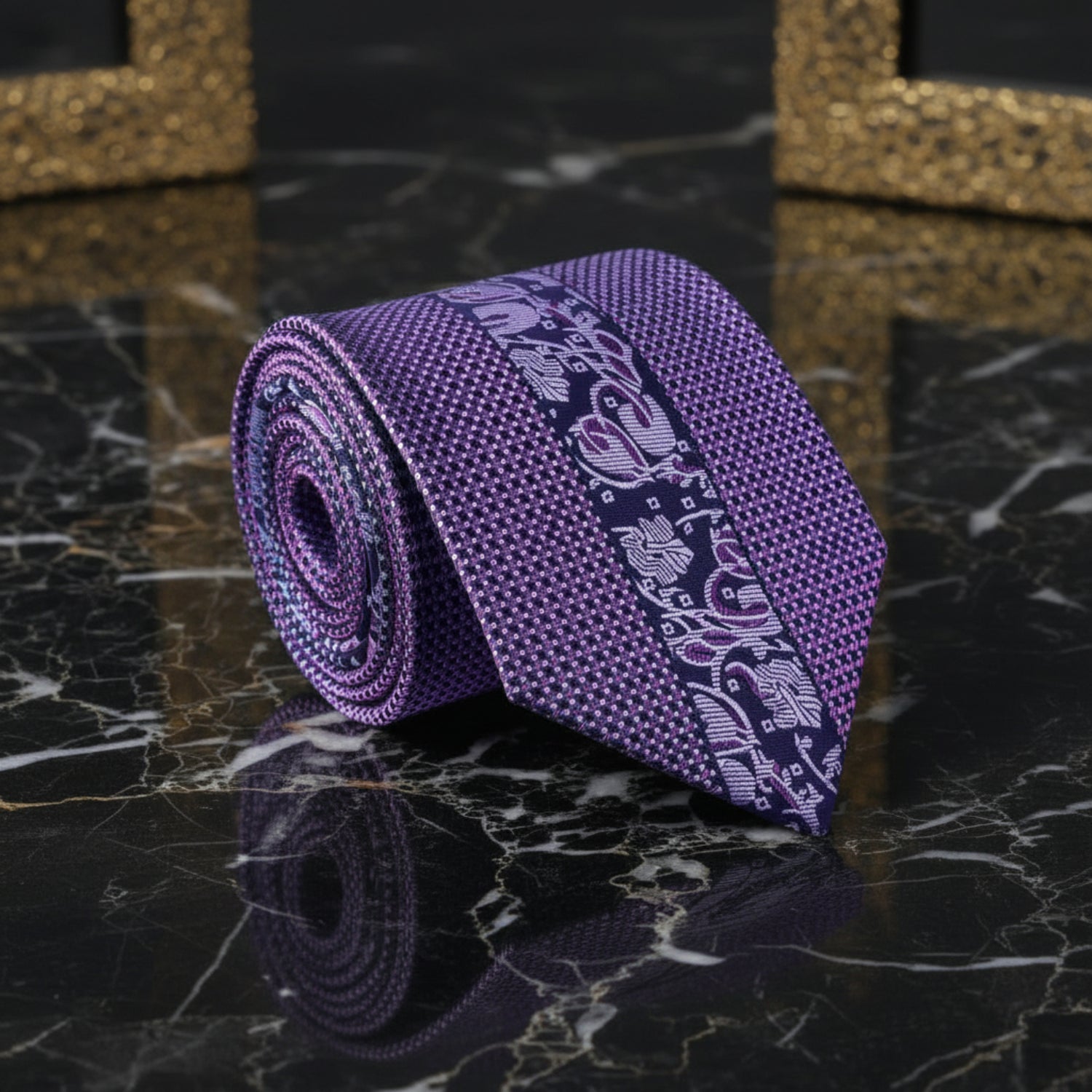a purple floral necktie