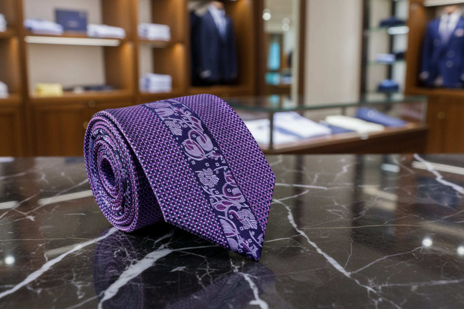 Purple patterned tie 