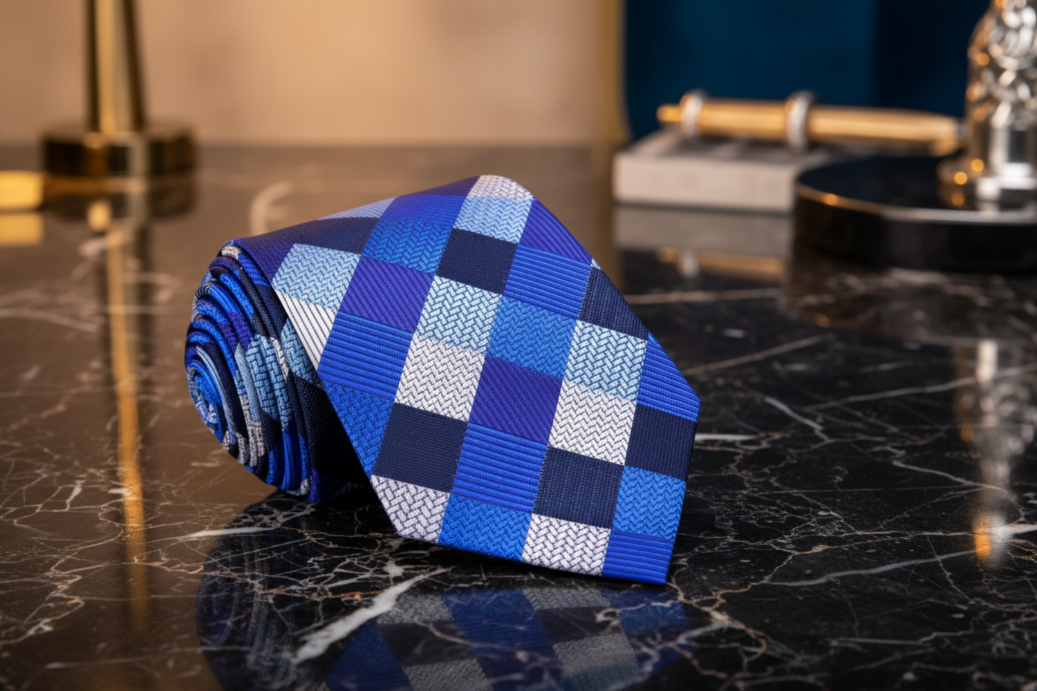 multi blues blocks necktie