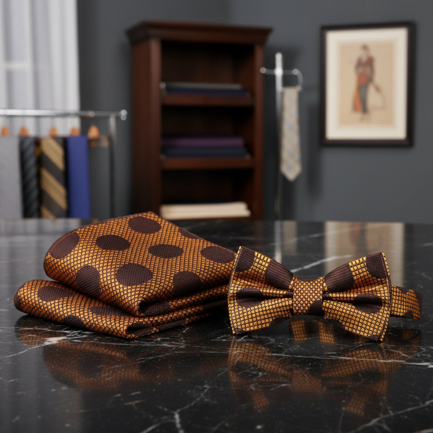 Kids Burnt Orange Brown Polka Dot Pre-Tied Bow Tie